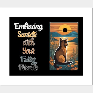 Embracing Sunsets with Your Furry Friends Posters and Art